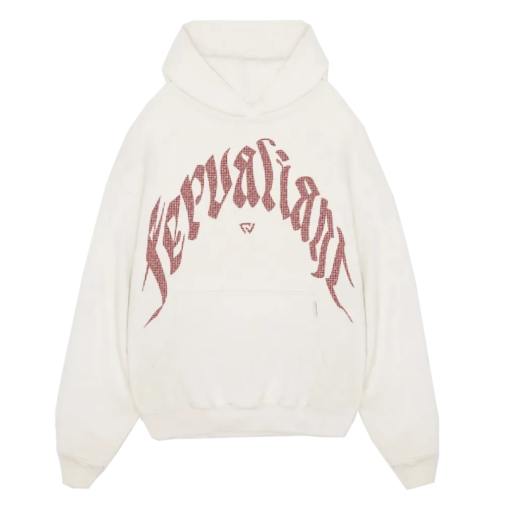 Red Curved Rhinestone Hoodie Beyaz