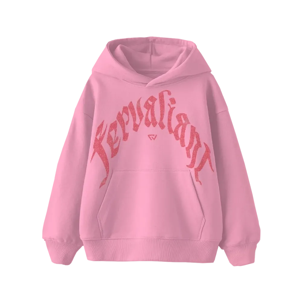 Red Curved Rhinestone Hoodie Pembe