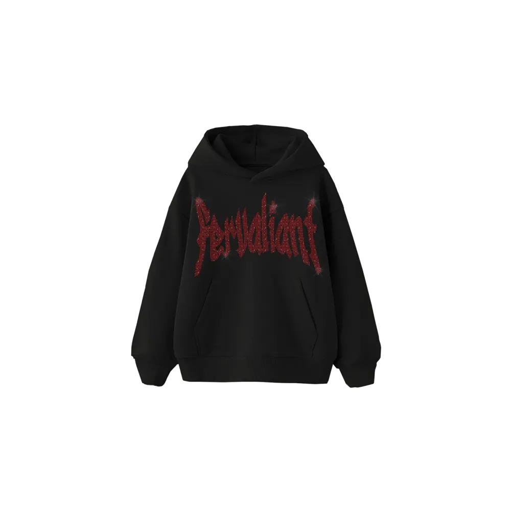 Red Star Rhinestone Hoodie Siyah Red Star Rhinestone Hoodie Siyah