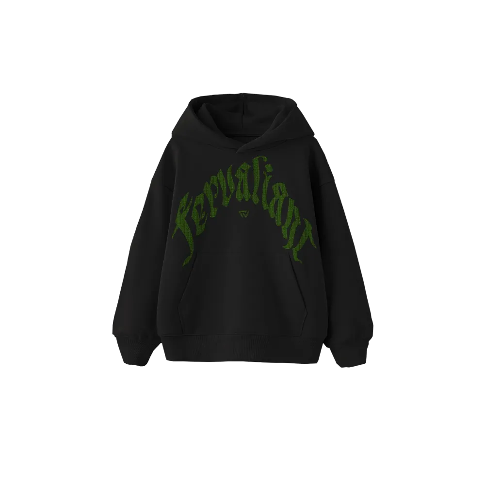 Erinite Curved Rhinestone Hoodie Siyah