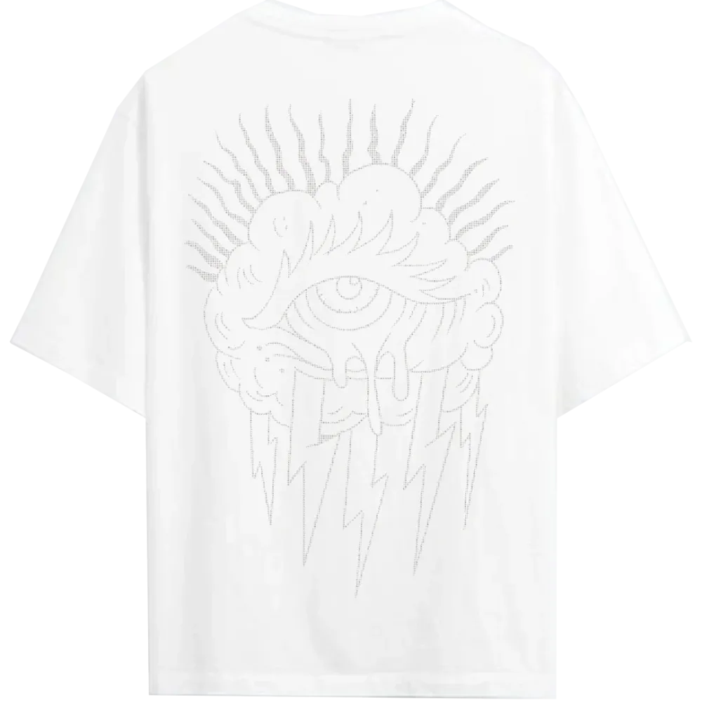  Cloud Eye White Rhinestone  Oversize Tee