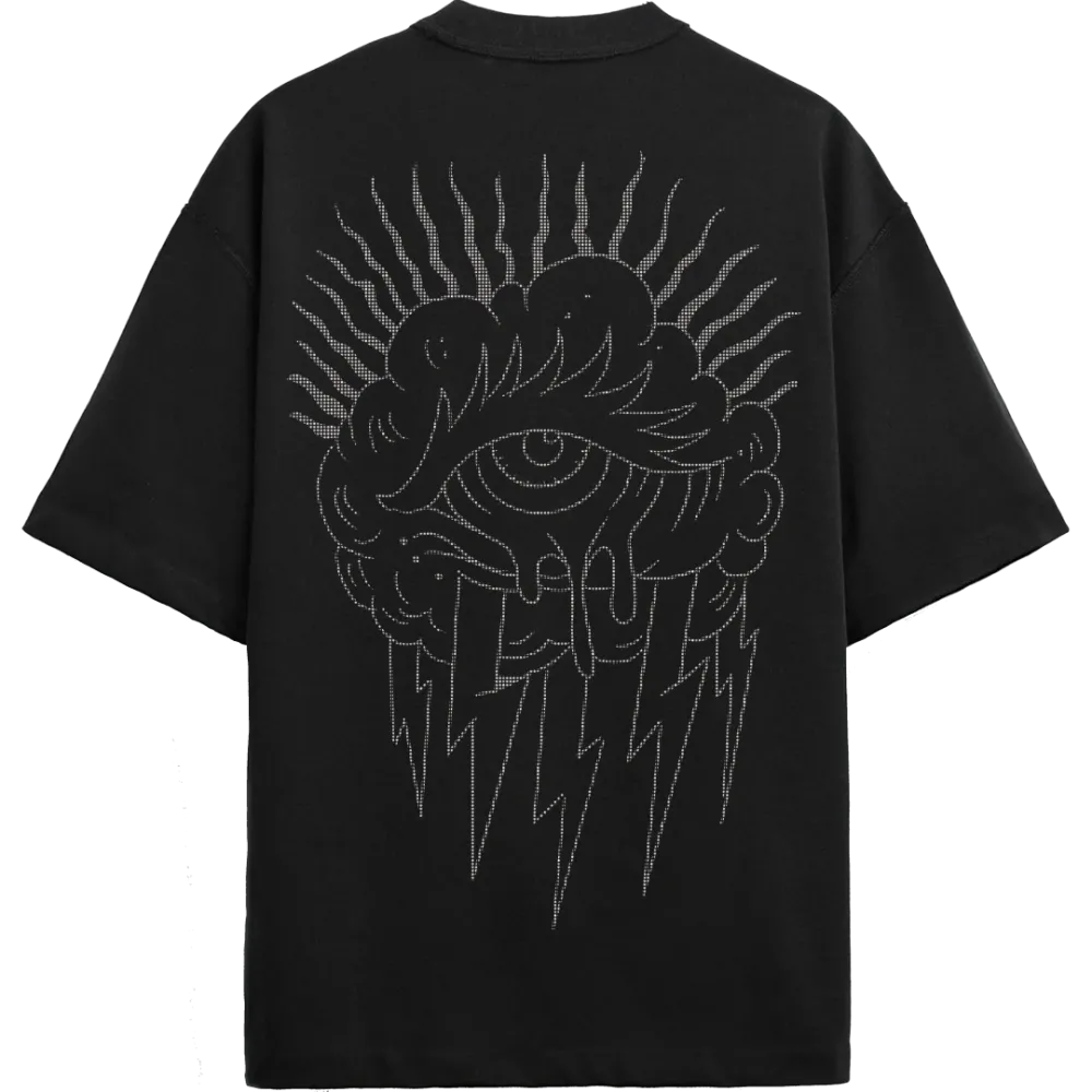  Cloud Eye Black Rhinestone  Oversize Tee
