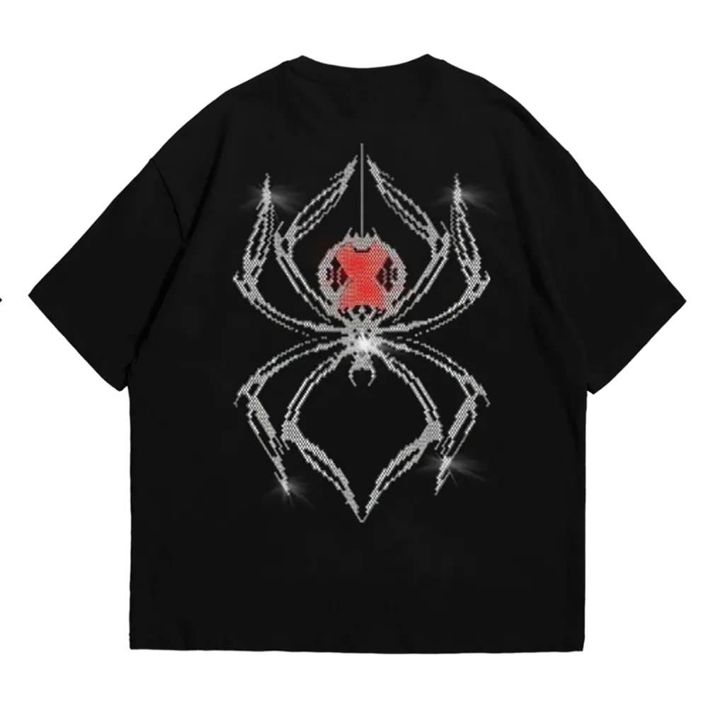 Spider Black Rhinestone Oversize Tee