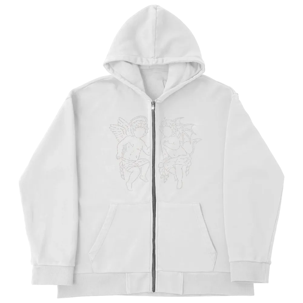 Angel Rhinestone Zip Beyaz