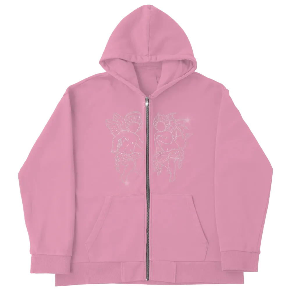 Angel Rhinestone Zip Pembe
