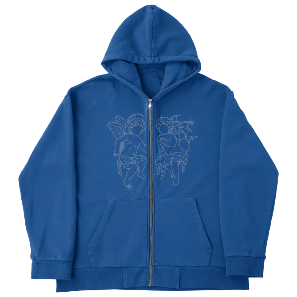 Angel Rhinestone Zip Mavi