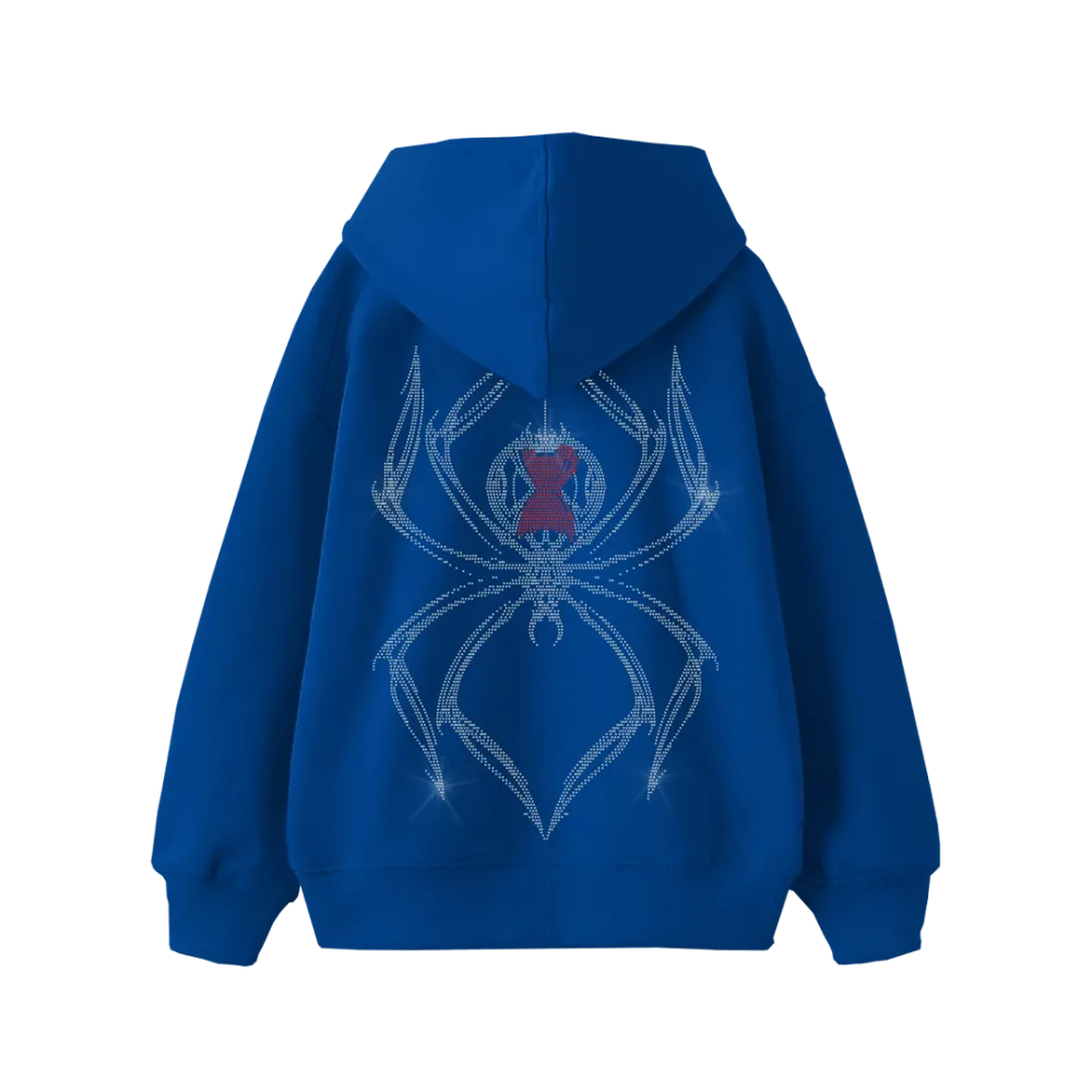 Spider Rhinestone Oversize Hoodie Mavi