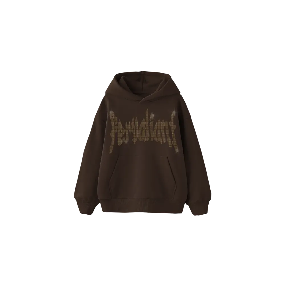 Champagne Star Rhinestone Hoodie Kahverengi Champagne Star Rhinestone Hoodie Kahverengi