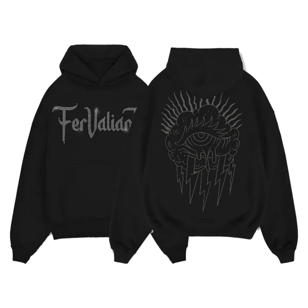 Eye Cloud Rhinestone Oversize Hoodie Siyah