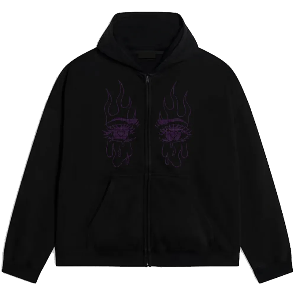 Rhinestone Eye Purple Zip