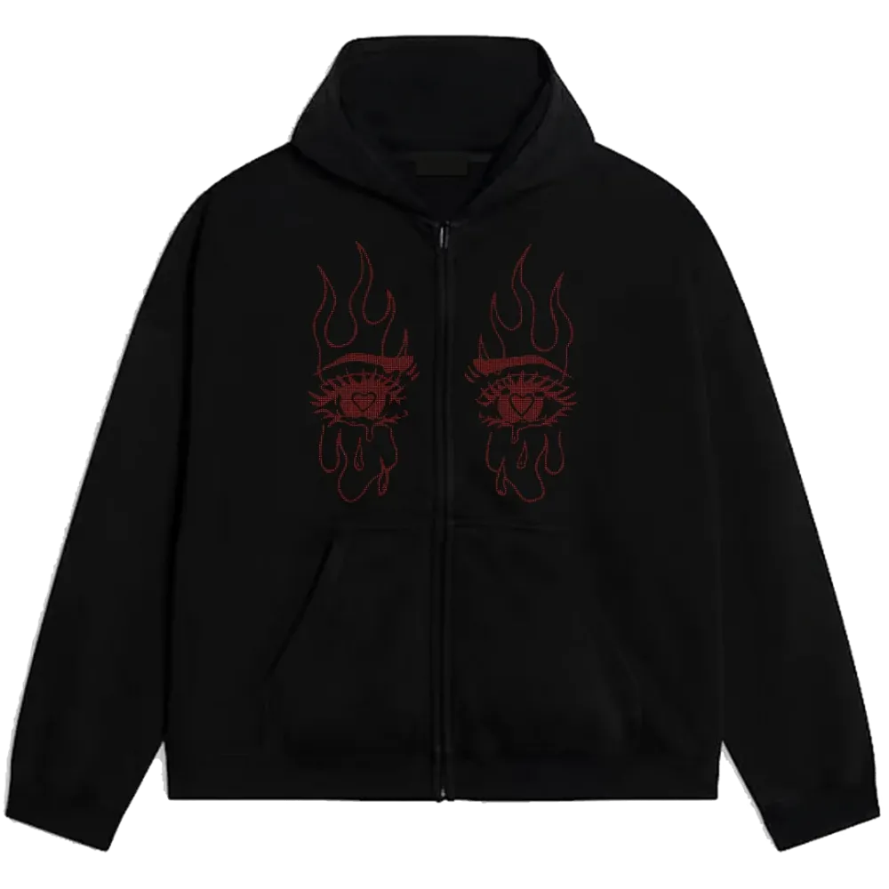 Rhinestone Eye Red Zip