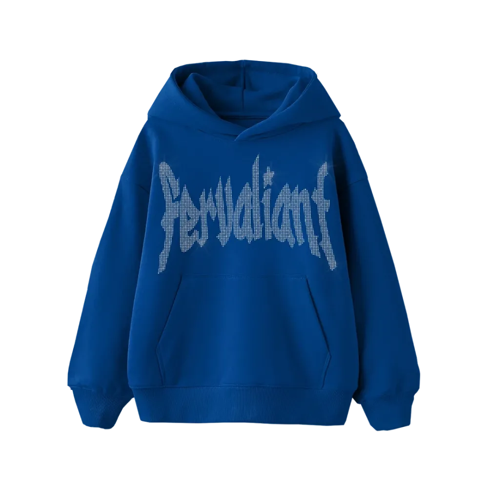 Star Rhinestone Oversize Hoodie Mavi