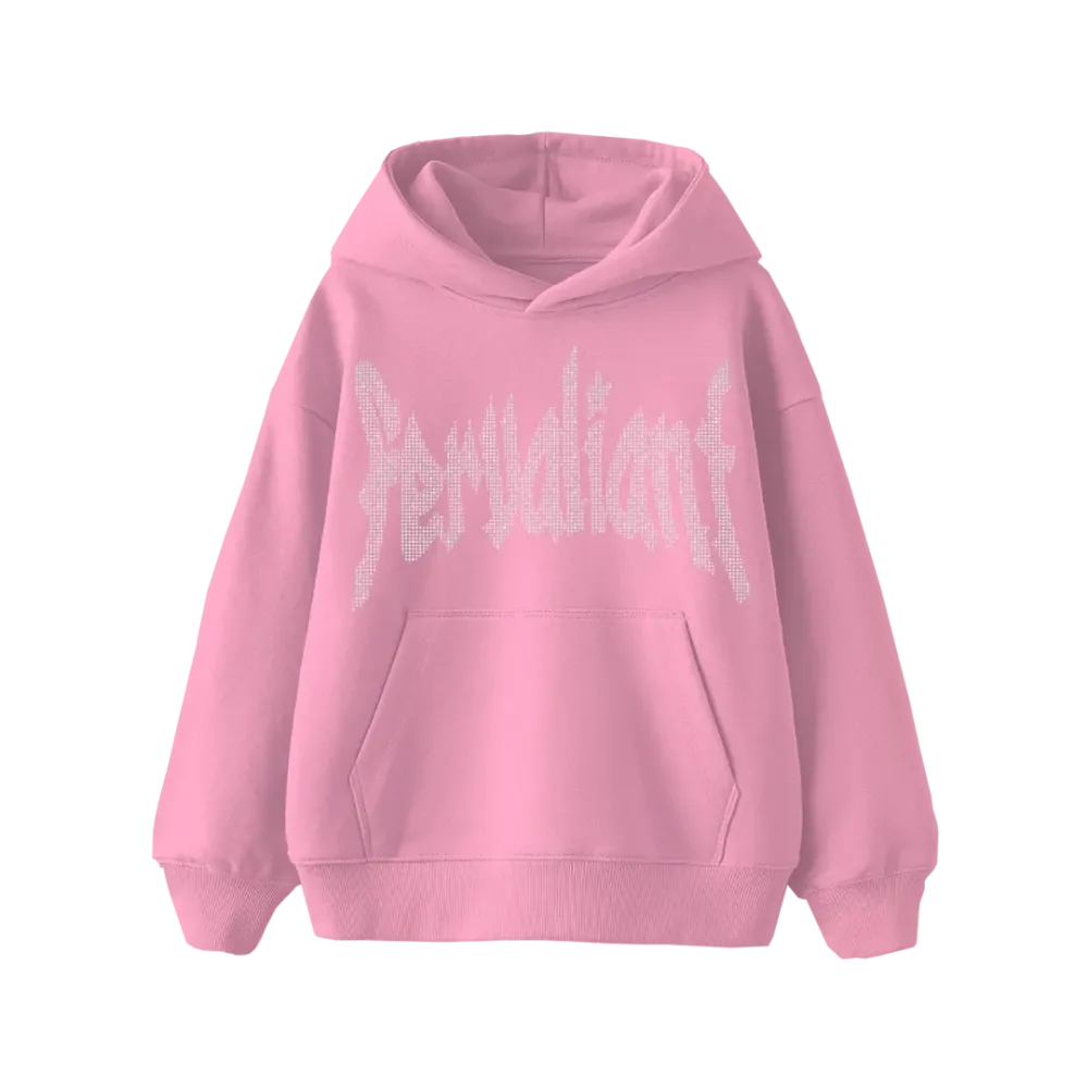 Star Rhinestone Oversize Hoodie Pembe
