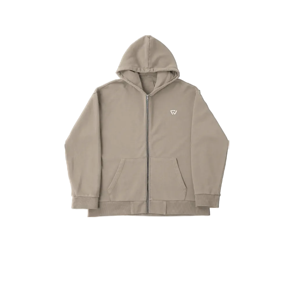 Basic Oversize Zip Up Hoodie Bej Basic Oversize Zip Up Hoodie Bej