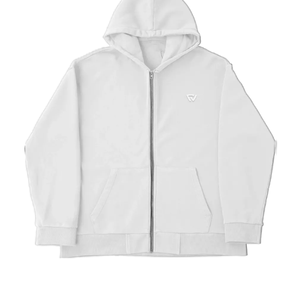 Basic Oversize Zip Up Hoodie Beyaz