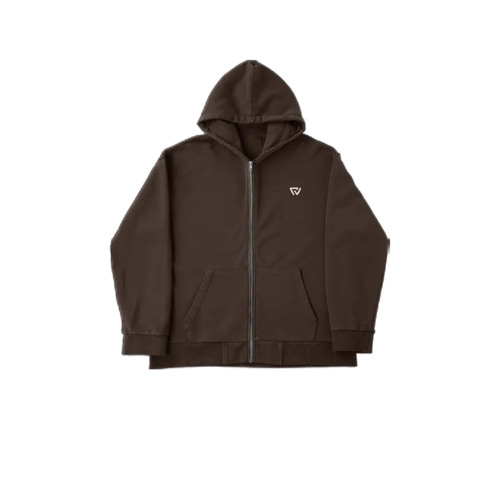 Basic Oversize Zip Up Hoodie Kahverengi Basic Oversize Zip Up Hoodie Kahverengi