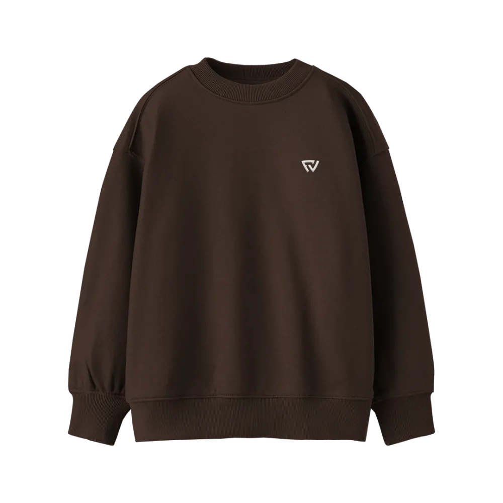 Basic Oversize Bisiklet Yaka Sweatshirt Kahverengi