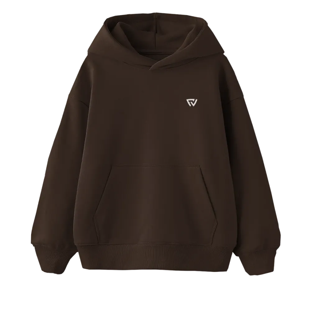 Basic Oversize Kapüşonlu Hoodie Kahverengi