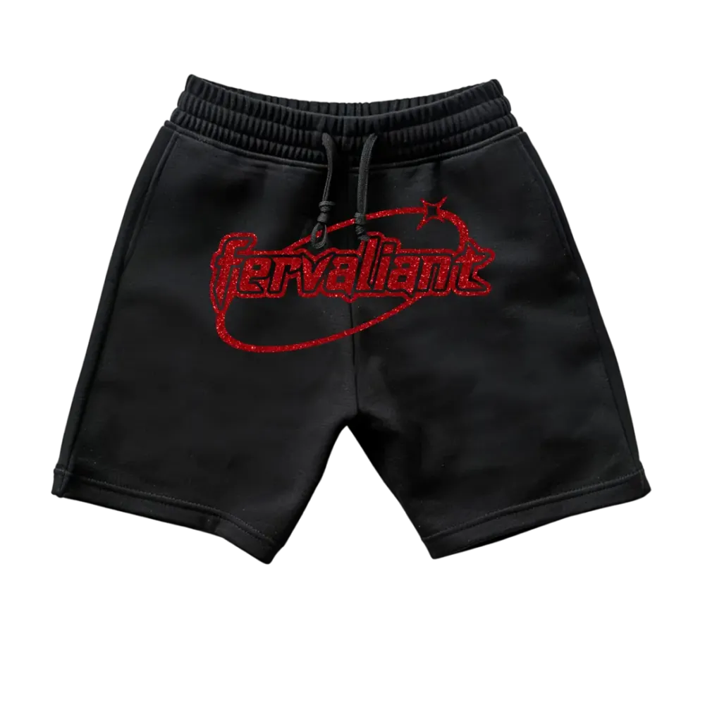 Ellipse Black Red Glitter Oversize Unisex Short