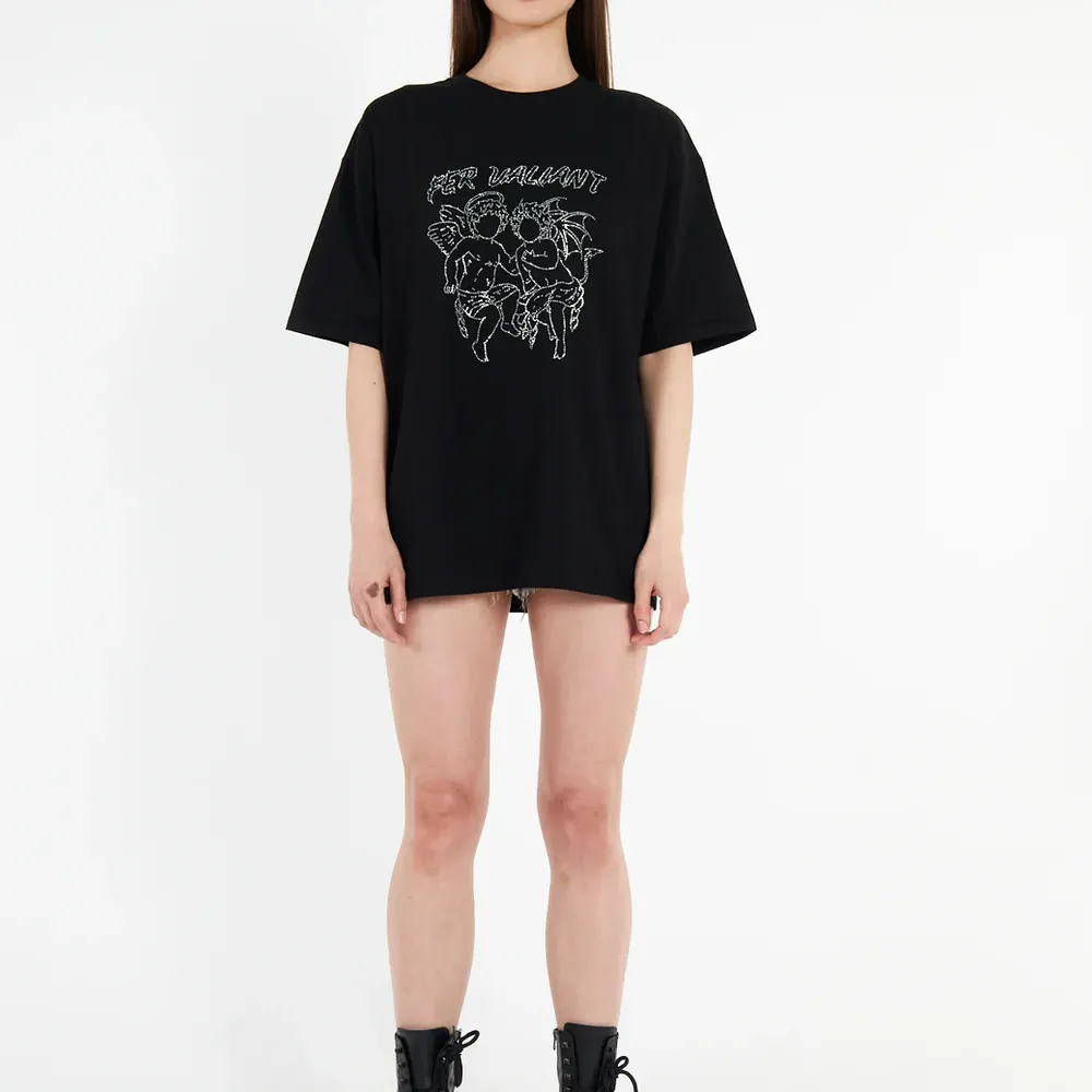 Angel Black Rhinestone  Oversize Tee