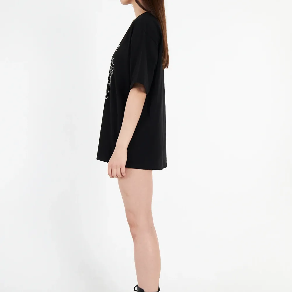 Angel Black Rhinestone Oversize Tee Angel Black Rhinestone Oversize Tee