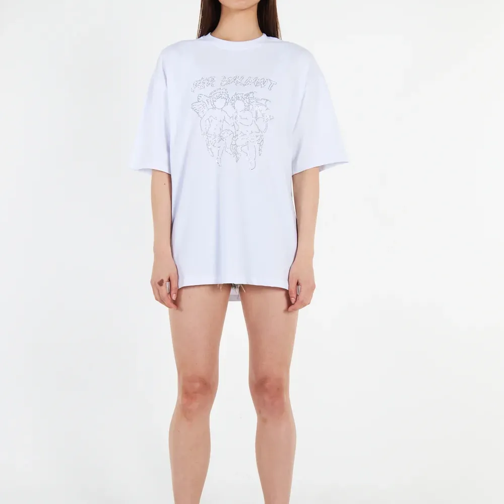 Angel White Rhinestone  Oversize Tee