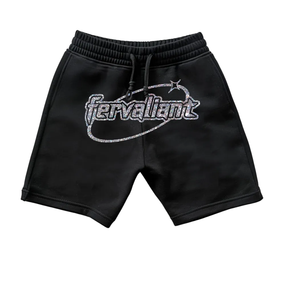 Ellipse Black Multi Silver Glitter Oversize Unisex Short Siyah