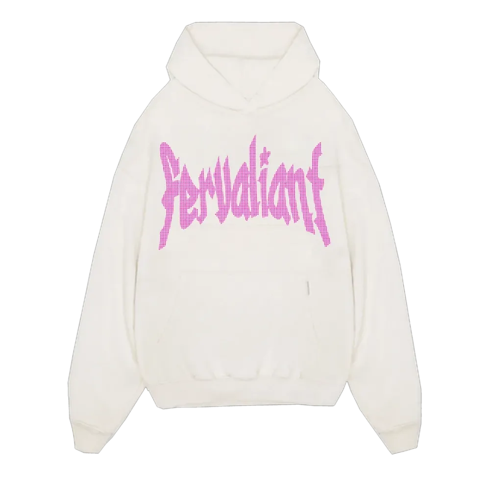Pink Star Rhinestone Oversize Hoodie Beyaz