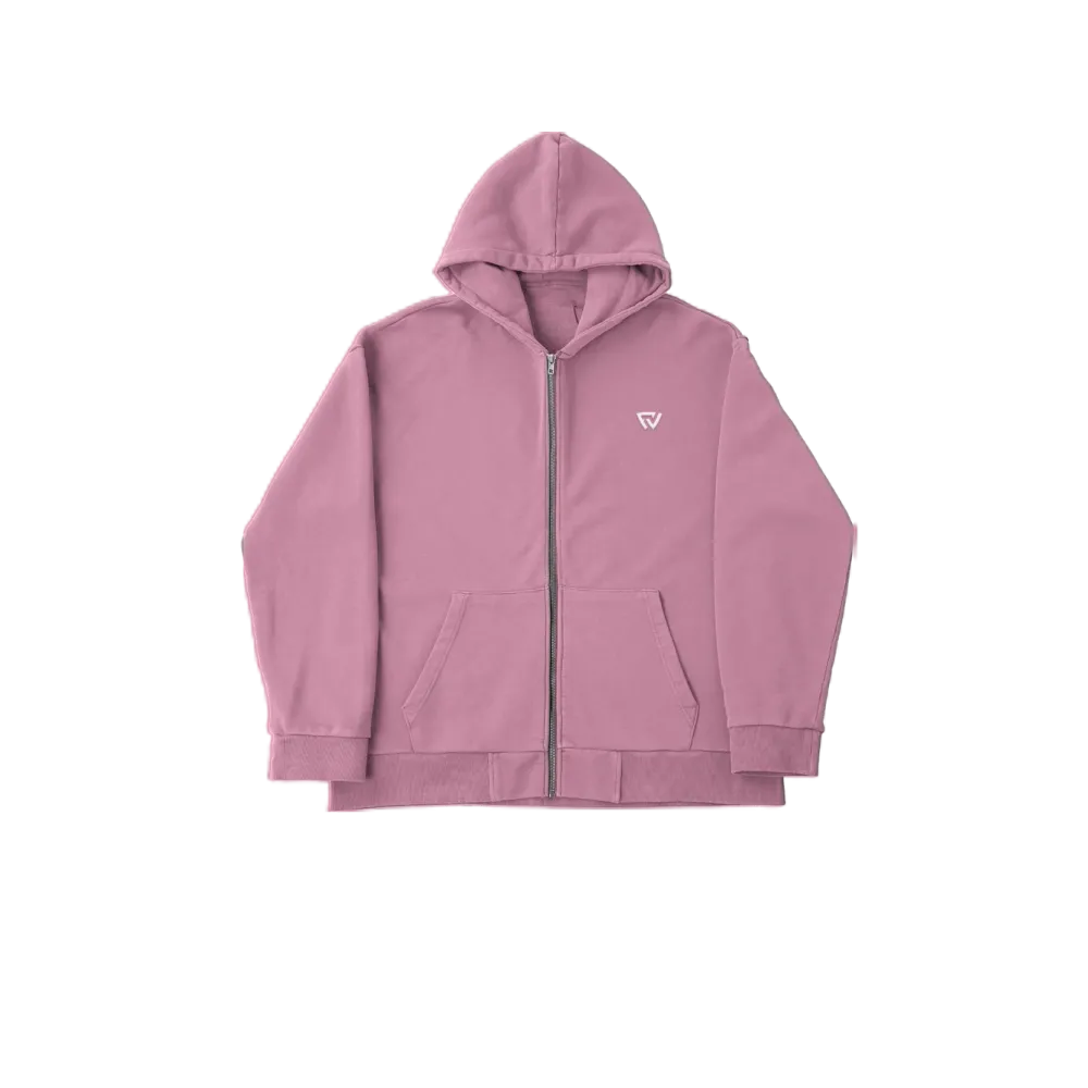 Basic Oversize Zip Up Hoodie Pembe Basic Oversize Zip Up Hoodie Pembe