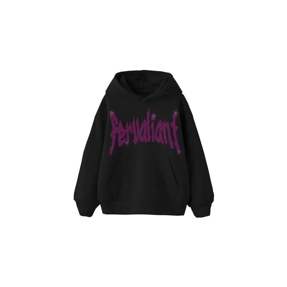 Pink Star Rhinestone Hoodie Siyah Pink Star Rhinestone Hoodie Siyah